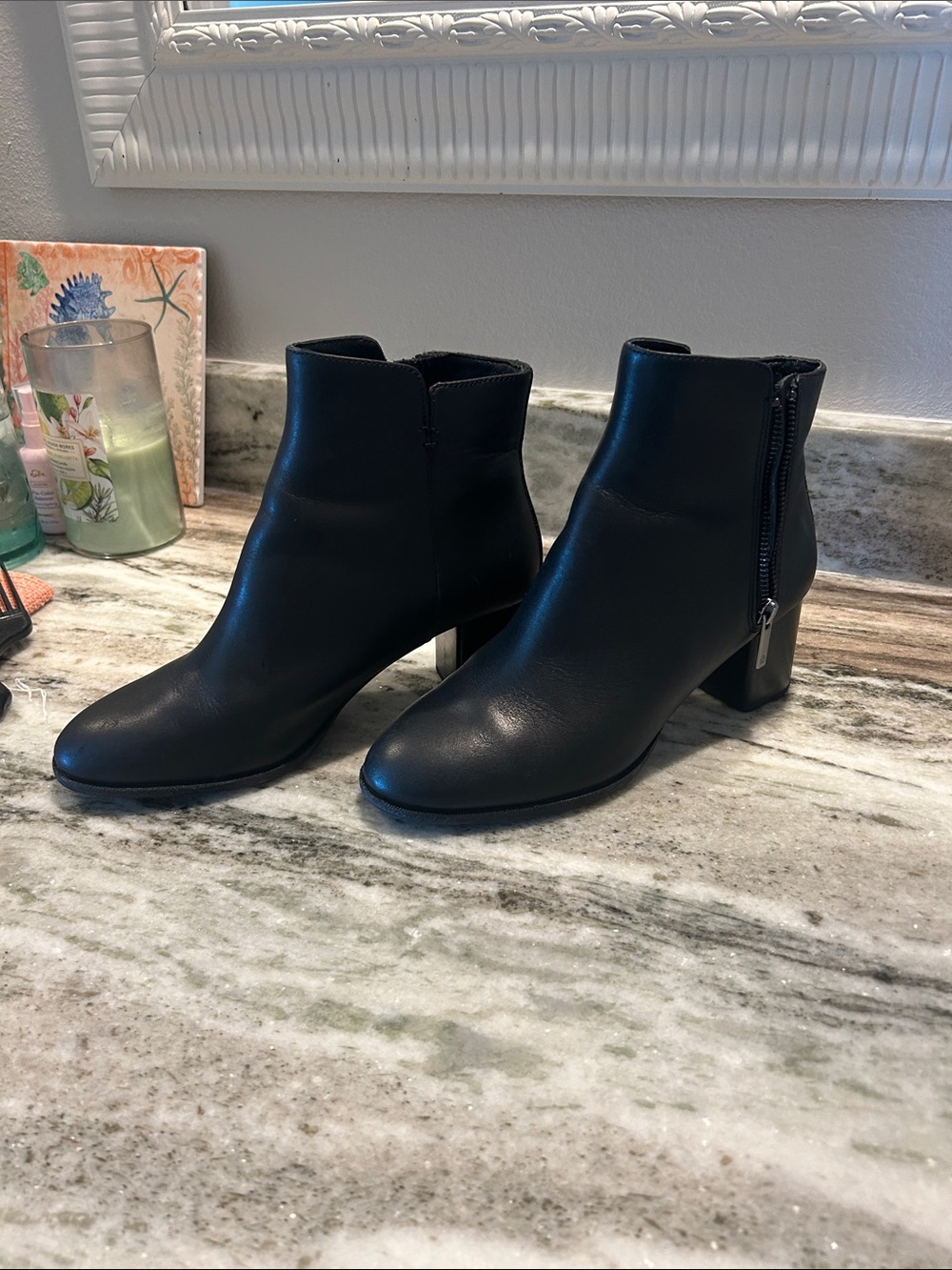 Shoes For Crews Black Leather Ankle Booties with Side Zip